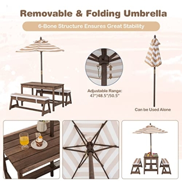 HONEY JOY Kids Picnic Table Set w/ Cushions & Umbrella