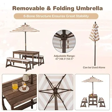 HONEY JOY Kids Picnic Table Set w/ Cushions & Umbrella