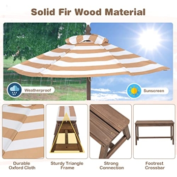 HONEY JOY Kids Picnic Table Set w/ Cushions & Umbrella