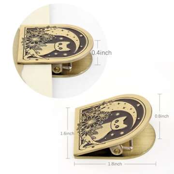 Dizdkizd Vintage Metal Clip for Journals, Planners, Notebooks, Brass Colored Book Clip Little Binder Clip for Page Holder, Book Mark - Cat and Moon