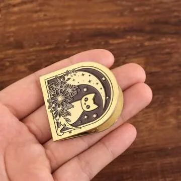Dizdkizd Vintage Metal Clip for Journals, Planners, Notebooks, Brass Colored Book Clip Little Binder Clip for Page Holder, Book Mark - Cat and Moon
