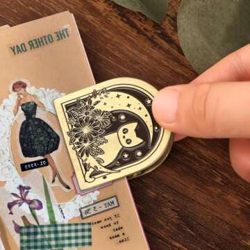Dizdkizd Vintage Metal Clip for Journals, Planners, Notebooks, Brass Colored Book Clip Little Binder Clip for Page Holder, Book Mark - Cat and Moon