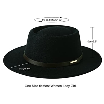 Lanzom Vintage Wide Brim Wool Fedora Hat for Women
