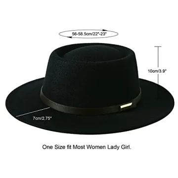 Lanzom Vintage Wide Brim Wool Fedora Hat for Women
