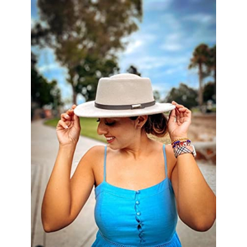 Lanzom Vintage Wide Brim Wool Fedora Hat for Women