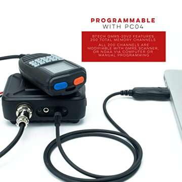 BTECH GMRS-20V2 20W 200 Fully Customizable Channels Mobile GMRS Two-Way Radio. IP67 Submersible Waterproof, Repeater Compatible, Dual Band Scanning (VHF/UHF), FM, & NOAA Weather Broadcast Receiver