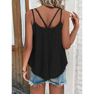 ATHMILE Womens Fashion Tops Eyelet Embroidery Sleeveless Spaghetti Strap Tops Scoop Neck Sexy Loose ...