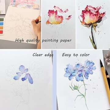 Drive Travel DIY Watercolor Kit 3 Themes12 Watercolor Paintings for Relaxation Watercolor Painting Set Art Craft Presentfor Kids Teens and Adults Beginners 12.4 * 8.8''