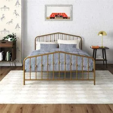 Novogratz Bushwick Metal Bed with Headboard and Footboard | Modern Design | Full Size - Gold