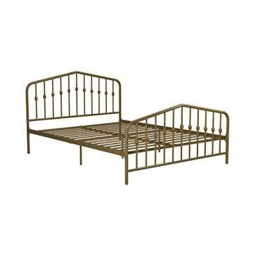 Novogratz Bushwick Metal Bed with Headboard and Footboard | Modern Design | Full Size - Gold