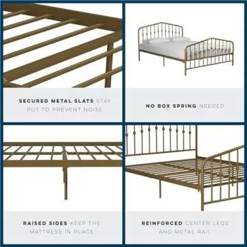 Novogratz Bushwick Metal Bed with Headboard and Footboard | Modern Design | Full Size - Gold