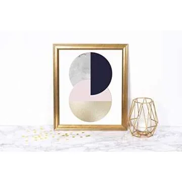 Abstract Geometric Wall Art - 11x14" UNFRAMED Print - Intersecting Circles With Marble Agate, Navy, Pink and Gold Details - Scandinavian, Nordic, Boho, Zen Wall Decor