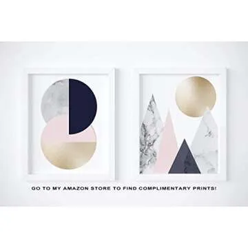 Abstract Geometric Wall Art - 11x14" UNFRAMED Print - Intersecting Circles With Marble Agate, Navy, Pink and Gold Details - Scandinavian, Nordic, Boho, Zen Wall Decor