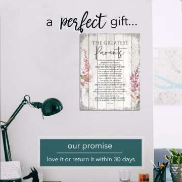 DEXSA Greatest Parents Wood Plaque - Made in the USA - 11.75 in x 15 in - Classy Vertical Frame Wall Hanging Decoration | Mom & Dad, you are the Best | Christian Family Religious Home Decor Saying