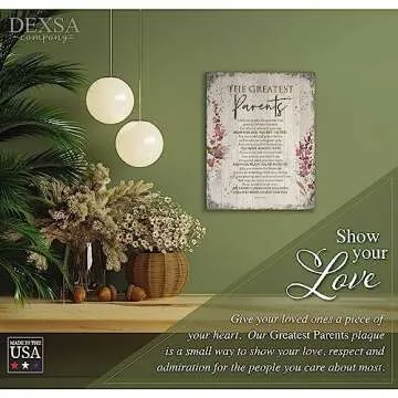 DEXSA Greatest Parents Wood Plaque - Made in the USA - 11.75 in x 15 in - Classy Vertical Frame Wall Hanging Decoration | Mom & Dad, you are the Best | Christian Family Religious Home Decor Saying