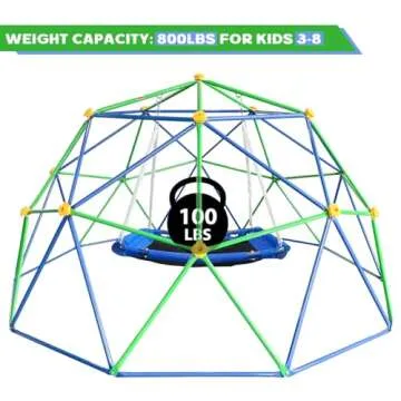 JYGOPLA 10FT Climbing Dome, Geometric Dome Climber Playground Supporting 800LBS with Rust & UV Resistant, Geo Jungle Gym for Kids 3 to 8 Backyard, Much Easier Assembly, Gift for Kids, Blue+Green