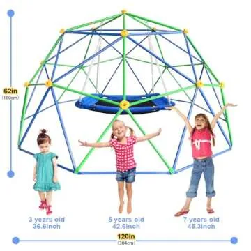 JYGOPLA 10FT Climbing Dome, Geometric Dome Climber Playground Supporting 800LBS with Rust & UV Resistant, Geo Jungle Gym for Kids 3 to 8 Backyard, Much Easier Assembly, Gift for Kids, Blue+Green