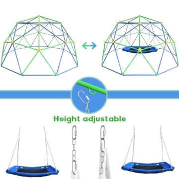 JYGOPLA 10FT Climbing Dome, Geometric Dome Climber Playground Supporting 800LBS with Rust & UV Resistant, Geo Jungle Gym for Kids 3 to 8 Backyard, Much Easier Assembly, Gift for Kids, Blue+Green