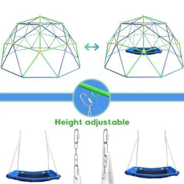 JYGOPLA 10FT Climbing Dome, Geometric Dome Climber Playground Supporting 800LBS with Rust & UV Resistant, Geo Jungle Gym for Kids 3 to 8 Backyard, Much Easier Assembly, Gift for Kids, Blue+Green