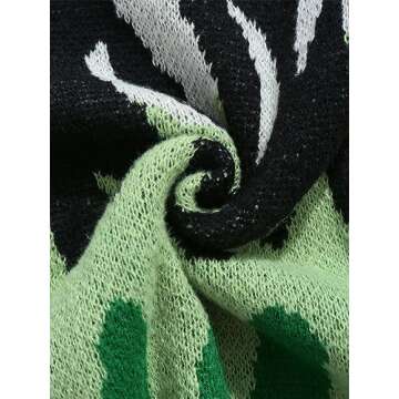 ZAFUL Men's Oversized Sweater Y2K Aesthetic Flame Graphic Crewneck Knit Pullover Unisex Casual Sweaters (1-Green,M)