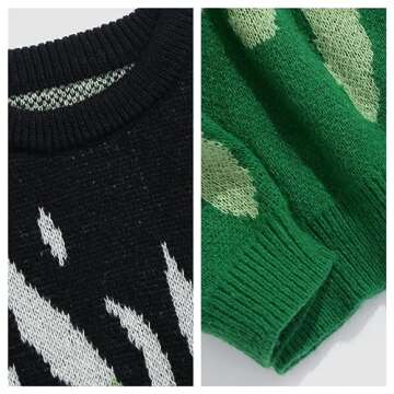 ZAFUL Men's Oversized Sweater Y2K Aesthetic Flame Graphic Crewneck Knit Pullover Unisex Casual Sweaters (1-Green,M)