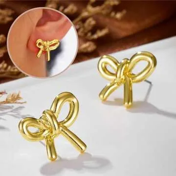 Bow Necklace Earrings Bracelet Set Bow Jewelry Set for Women Bowknot Pendant Chain Necklace Ribbon Stud Earrings Coquette Stuff Accessories Christmas Gifts