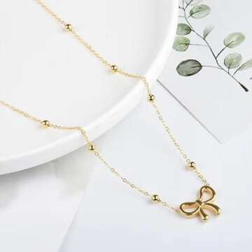 Bow Necklace Earrings Bracelet Set Bow Jewelry Set for Women Bowknot Pendant Chain Necklace Ribbon Stud Earrings Coquette Stuff Accessories Christmas Gifts