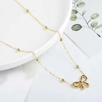Bow Necklace Earrings Bracelet Set Bow Jewelry Set for Women Bowknot Pendant Chain Necklace Ribbon Stud Earrings Coquette Stuff Accessories Christmas Gifts