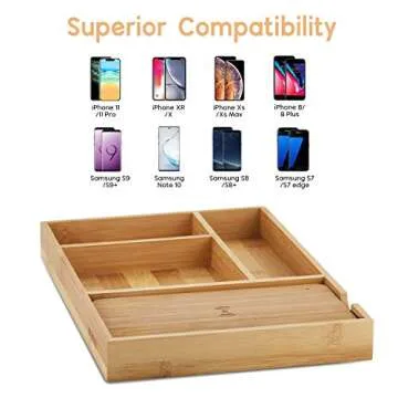Veelink Fast Wireless Charger with Organizer Tray Qi Bamboo Charging Station Table Nightstand Organizer for iPhone SE 2020/11/Xs MAX/XR/XS/X/8/8, Samsung S20/S10/S9/S8/Note 20
