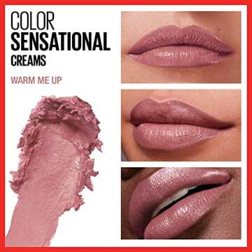 Maybelline Color Sensational Lipstick, Lip Makeup, Cream Finish, Hydrating Lipstick, Warm Me Up, Nude Pink ,1 Count