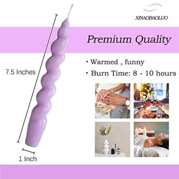 Spiral Taper Candle - Handmade 7inches Dripless Twisted Candles for Home Purple Candlesticks Decoration Wedding Dinner Party 2 Pieces