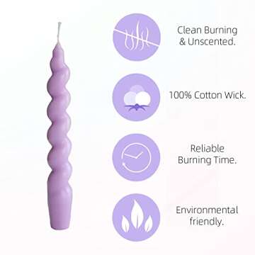 Spiral Taper Candle - Handmade 7inches Dripless Twisted Candles for Home Purple Candlesticks Decoration Wedding Dinner Party 2 Pieces