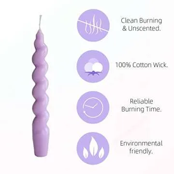 Spiral Taper Candle - Handmade 7inches Dripless Twisted Candles for Home Purple Candlesticks Decoration Wedding Dinner Party 2 Pieces