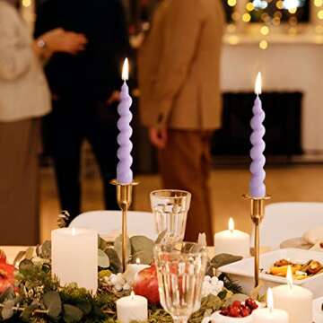 Spiral Taper Candle - Handmade 7inches Dripless Twisted Candles for Home Purple Candlesticks Decoration Wedding Dinner Party 2 Pieces