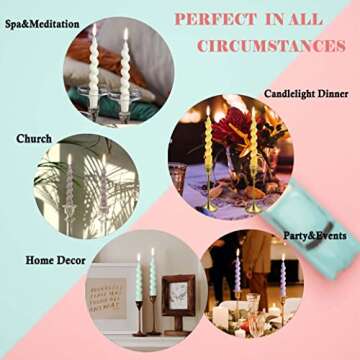 Spiral Taper Candle - Handmade 7inches Dripless Twisted Candles for Home Purple Candlesticks Decoration Wedding Dinner Party 2 Pieces