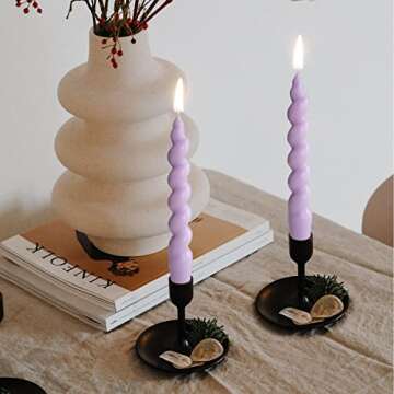 Spiral Taper Candle - Handmade 7inches Dripless Twisted Candles for Home Purple Candlesticks Decoration Wedding Dinner Party 2 Pieces