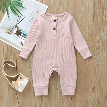 Kuriozud Newborn Infant Unisex Baby Boy Girl Button Solid Romper Bodysuit One Piece Jumpsuit Outfits Clothes (Long Sleeve one Piece Pink, 0-3 Months)