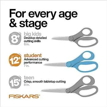 Fiskars 7" SoftGrip Student Scissors for Kids Ages 12-14, Scissors for School or Crafting, Back to School Supplies, Color May Vary
