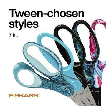 Fiskars 7" SoftGrip Student Scissors for Kids Ages 12-14, Scissors for School or Crafting, Back to School Supplies, Color May Vary