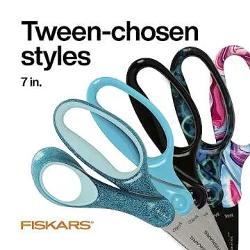 Fiskars 7" SoftGrip Student Scissors for Kids Ages 12-14, Scissors for School or Crafting, Back to School Supplies, Color May Vary