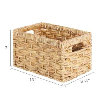 StorageWorks Wicker Baskets, Hand-Woven Storage Basket with 2 Handles, Wicker Baskets for Shelves, Natural Water Hyacinth