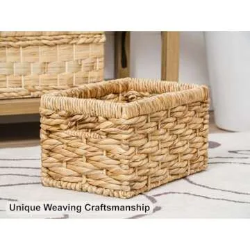 StorageWorks Wicker Baskets, Hand-Woven Storage Basket with 2 Handles, Wicker Baskets for Shelves, Natural Water Hyacinth