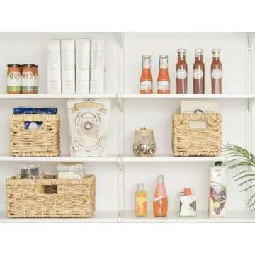 StorageWorks Wicker Baskets, Hand-Woven Storage Basket with 2 Handles, Wicker Baskets for Shelves, Natural Water Hyacinth