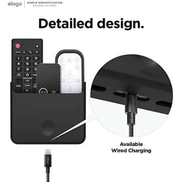 elago Universal Remote Holder Mount Compatible with Apple TV Remote and All Other Remote Controls - Adhesive Tape or Screw Mounting Options, Available Wired Charging [Large] [Black]