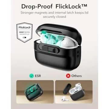 ESR for AirPods Pro Case (2023/2022/2019, 2nd/1st Gen), Compatible with Airpods Pro 2 (USB-C/Lightning Cable), MagSafe Ready, Magnetic Lid Lock, Full Drop Protection Cover with Lanyard, Black