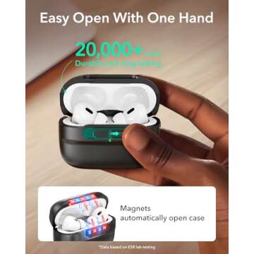 ESR for AirPods Pro Case (2023/2022/2019, 2nd/1st Gen), Compatible with Airpods Pro 2 (USB-C/Lightning Cable), MagSafe Ready, Magnetic Lid Lock, Full Drop Protection Cover with Lanyard, Black
