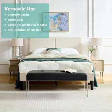 VECELO 44.7” Modern End of Bed Bench, PU Leather Upholstered Entryway Bench with Transparent Legs, Dining Benches for Table, Ottoman Bench with Solid Wood Frame for Living Room,Bedroom, Black