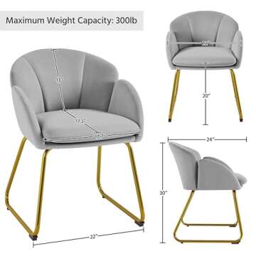 Yaheetech Flower Shape Velvet Vanity Chair, Modern Side Chair Armchair with Golden Metal Legs for Living Room/Dressing Room/Bedroom/Home Office/Kitchen, Gray