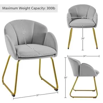 Yaheetech Flower Shape Velvet Vanity Chair, Modern Side Chair Armchair with Golden Metal Legs for Living Room/Dressing Room/Bedroom/Home Office/Kitchen, Gray
