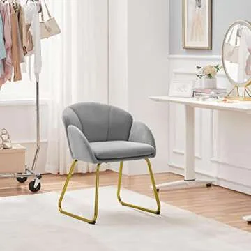 Yaheetech Flower Shape Velvet Vanity Chair, Modern Side Chair Armchair with Golden Metal Legs for Living Room/Dressing Room/Bedroom/Home Office/Kitchen, Gray